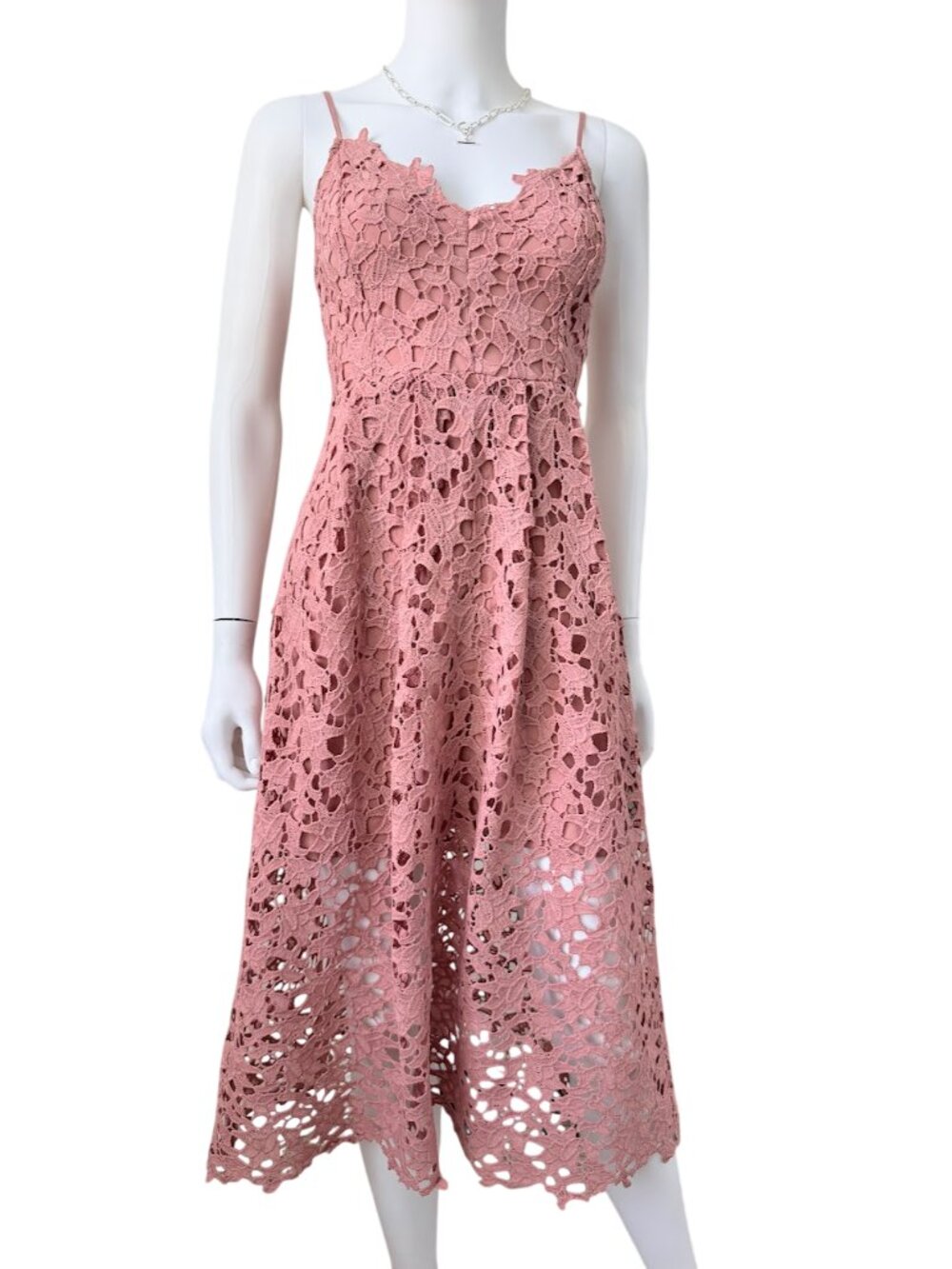 ASTR the Label Lace Midi Dress Pink Spaghetti Strap Fit Flare Boho Size S - Picture 2 of 12